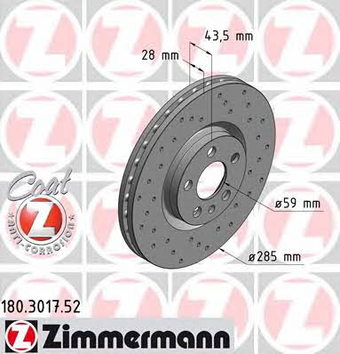 Otto Zimmermann 180.3017.52 Front brake disc ventilated 180301752: Buy near me in Poland at 2407.PL - Good price!