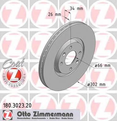 Otto Zimmermann 180.3023.20 Front brake disc ventilated 180302320: Buy near me in Poland at 2407.PL - Good price!