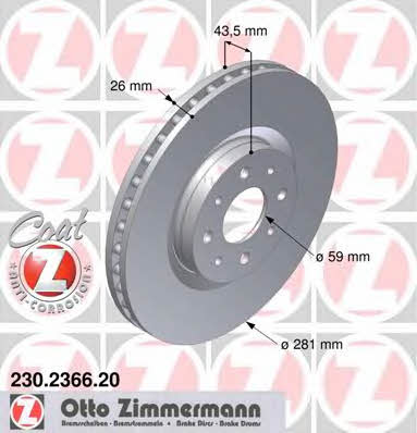 Otto Zimmermann 230.2366.20 Front brake disc ventilated 230236620: Buy near me in Poland at 2407.PL - Good price!