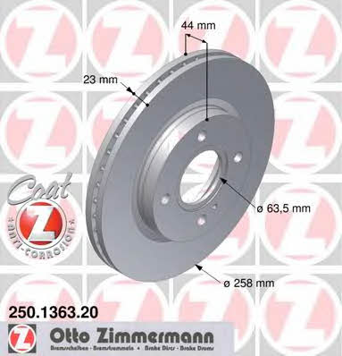 Otto Zimmermann 250.1363.20 Front brake disc ventilated 250136320: Buy near me in Poland at 2407.PL - Good price!