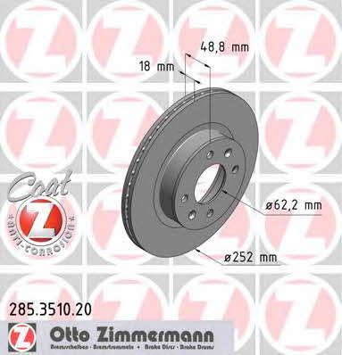 Otto Zimmermann 285.3510.20 Тормозной диск передний вентилируемый 285351020: Отличная цена - Купить в Польше на 2407.PL!