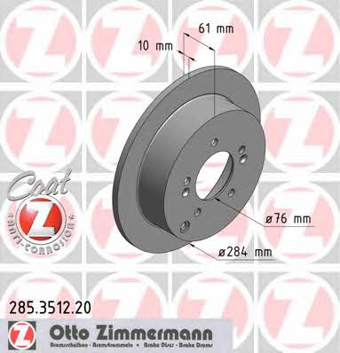 Otto Zimmermann 285.3512.20 Rear brake disc, non-ventilated 285351220: Buy near me in Poland at 2407.PL - Good price!