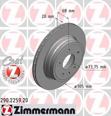 Otto Zimmermann 290.2259.20 Rear ventilated brake disc 290225920: Buy near me in Poland at 2407.PL - Good price!
