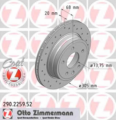 Otto Zimmermann 290.2259.52 Rear ventilated brake disc 290225952: Buy near me in Poland at 2407.PL - Good price!