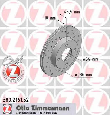 Otto Zimmermann 380.2161.52 Front brake disc ventilated 380216152: Buy near me in Poland at 2407.PL - Good price!