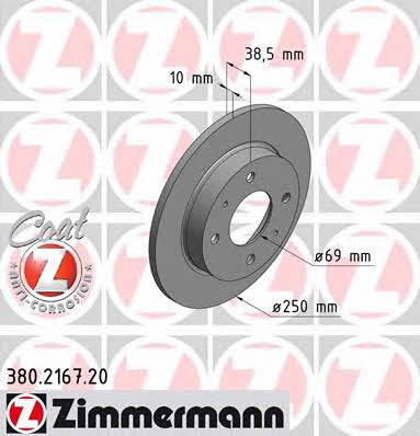 Otto Zimmermann 380.2167.20 Rear brake disc, non-ventilated 380216720: Buy near me at 2407.PL in Poland at an Affordable price!
