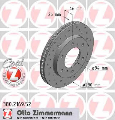 Otto Zimmermann 380.2169.52 Тормозной диск передний вентилируемый 380216952: Отличная цена - Купить в Польше на 2407.PL!