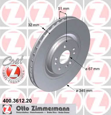 Otto Zimmermann 400.3612.20 Тормозной диск передний вентилируемый 400361220: Отличная цена - Купить в Польше на 2407.PL!