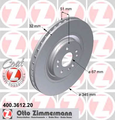 Otto Zimmermann 400.3612.20 Wentylowana przednia tarcza hamulcowa 400361220: Dobra cena w Polsce na 2407.PL - Kup Teraz!