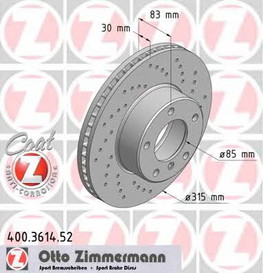 Otto Zimmermann 400.3614.52 Front brake disc ventilated 400361452: Buy near me in Poland at 2407.PL - Good price!