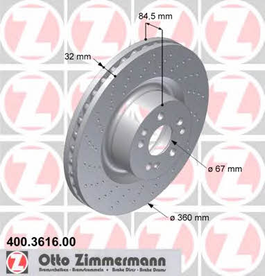 Otto Zimmermann 400.3616.00 Тормозной диск передний вентилируемый 400361600: Отличная цена - Купить в Польше на 2407.PL!