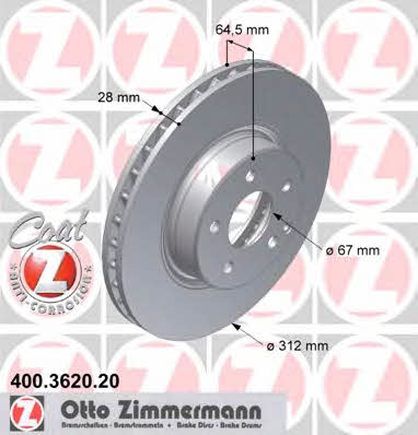 Otto Zimmermann 400.3620.20 Тормозной диск передний вентилируемый 400362020: Отличная цена - Купить в Польше на 2407.PL!