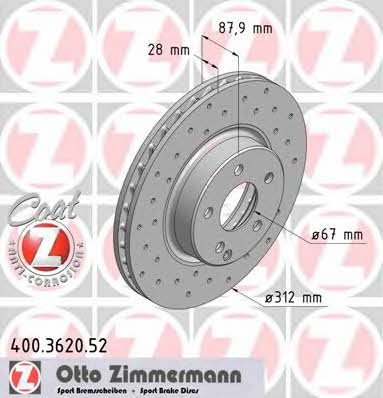 Otto Zimmermann 400.3620.52 Front brake disc ventilated 400362052: Buy near me at 2407.PL in Poland at an Affordable price!