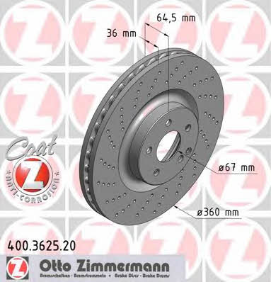 Otto Zimmermann 400.3625.20 Front brake disc ventilated 400362520: Buy near me at 2407.PL in Poland at an Affordable price!