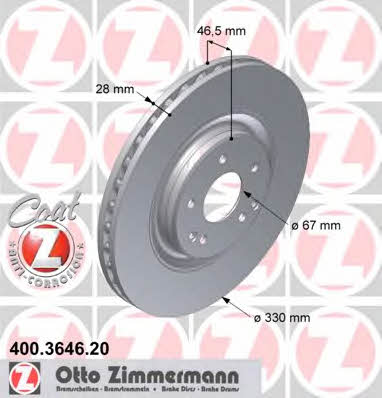 Otto Zimmermann 400.3646.20 Wentylowana przednia tarcza hamulcowa 400364620: Dobra cena w Polsce na 2407.PL - Kup Teraz!