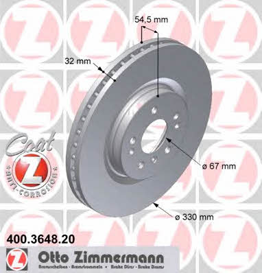 Otto Zimmermann 400.3648.20 Front brake disc ventilated 400364820: Buy near me in Poland at 2407.PL - Good price!