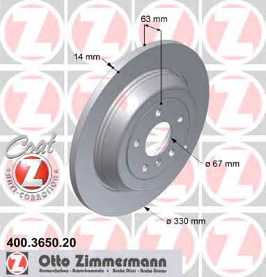 Otto Zimmermann 400.3650.20 Rear brake disc, non-ventilated 400365020: Buy near me at 2407.PL in Poland at an Affordable price!