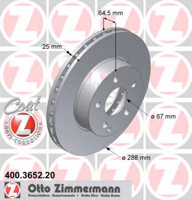 Otto Zimmermann 400.3652.20 Front brake disc ventilated 400365220: Buy near me in Poland at 2407.PL - Good price!