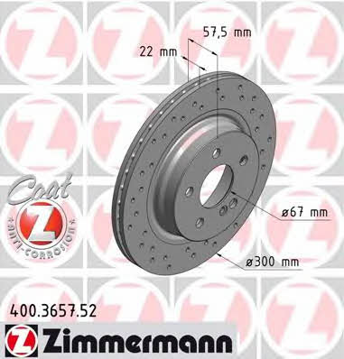 Otto Zimmermann 400.3657.52 Rear ventilated brake disc 400365752: Buy near me in Poland at 2407.PL - Good price!