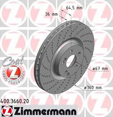 Otto Zimmermann 400.3660.20 Front brake disc ventilated 400366020: Buy near me in Poland at 2407.PL - Good price!
