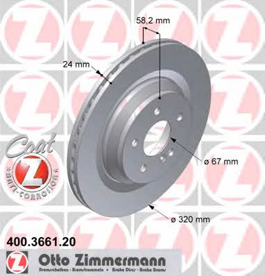 Otto Zimmermann 400.3661.20 Rear ventilated brake disc 400366120: Buy near me in Poland at 2407.PL - Good price!