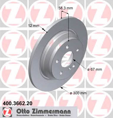 Otto Zimmermann 400.3662.20 Rear brake disc, non-ventilated 400366220: Buy near me in Poland at 2407.PL - Good price!