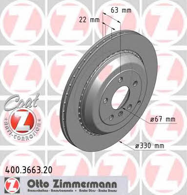 Otto Zimmermann 400.3663.20 Rear ventilated brake disc 400366320: Buy near me in Poland at 2407.PL - Good price!