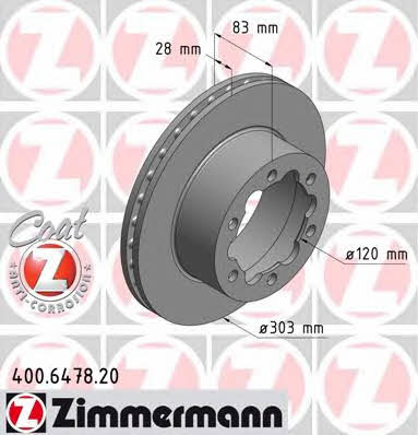 Otto Zimmermann 400.6478.20 Rear ventilated brake disc 400647820: Buy near me in Poland at 2407.PL - Good price!