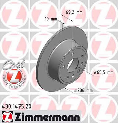 Otto Zimmermann 430.1475.20 Rear brake disc, non-ventilated 430147520: Buy near me in Poland at 2407.PL - Good price!
