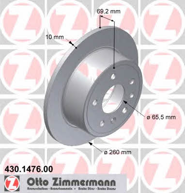 Otto Zimmermann 430.1476.00 Rear brake disc, non-ventilated 430147600: Buy near me in Poland at 2407.PL - Good price!