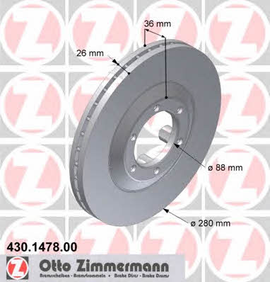 Otto Zimmermann 430.1478.00 Тормозной диск передний вентилируемый 430147800: Отличная цена - Купить в Польше на 2407.PL!