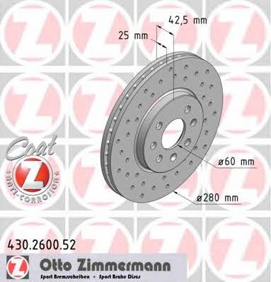 Otto Zimmermann 430.2600.52 Front brake disc ventilated 430260052: Buy near me in Poland at 2407.PL - Good price!