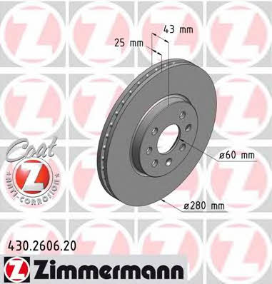 Otto Zimmermann 430.2606.20 Front brake disc ventilated 430260620: Buy near me at 2407.PL in Poland at an Affordable price!