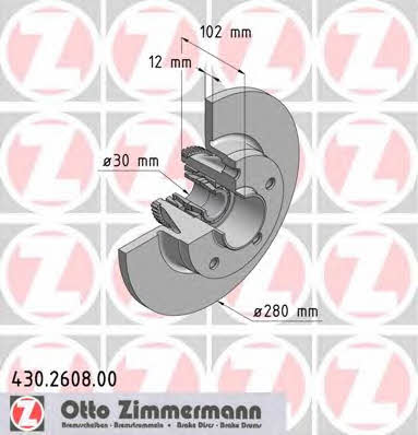Otto Zimmermann 430.2608.00 Rear brake disc, non-ventilated 430260800: Buy near me in Poland at 2407.PL - Good price!
