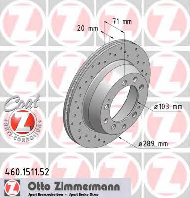 Otto Zimmermann 460.1511.52 Rear ventilated brake disc 460151152: Buy near me in Poland at 2407.PL - Good price!
