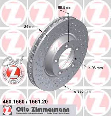 Otto Zimmermann 460.1560.20 Тормозной диск передний вентилируемый 460156020: Отличная цена - Купить в Польше на 2407.PL!