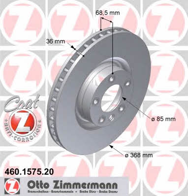 Otto Zimmermann 460.1575.20 Front brake disc ventilated 460157520: Buy near me in Poland at 2407.PL - Good price!