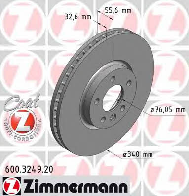 Otto Zimmermann 600.3249.20 Front brake disc ventilated 600324920: Buy near me in Poland at 2407.PL - Good price!