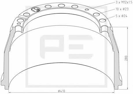 PE Automotive 016.413-00A Brake drum 01641300A: Buy near me in Poland at 2407.PL - Good price!
