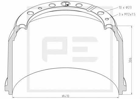 PE Automotive 016.431-00A Brake drum 01643100A: Buy near me in Poland at 2407.PL - Good price!