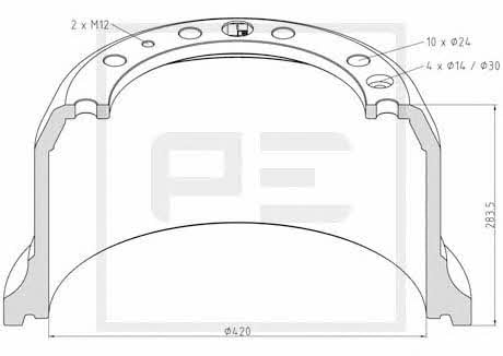 PE Automotive 106.082-00A Brake drum 10608200A: Buy near me in Poland at 2407.PL - Good price!