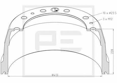 PE Automotive 126.001-00A Brake drum 12600100A: Buy near me in Poland at 2407.PL - Good price!