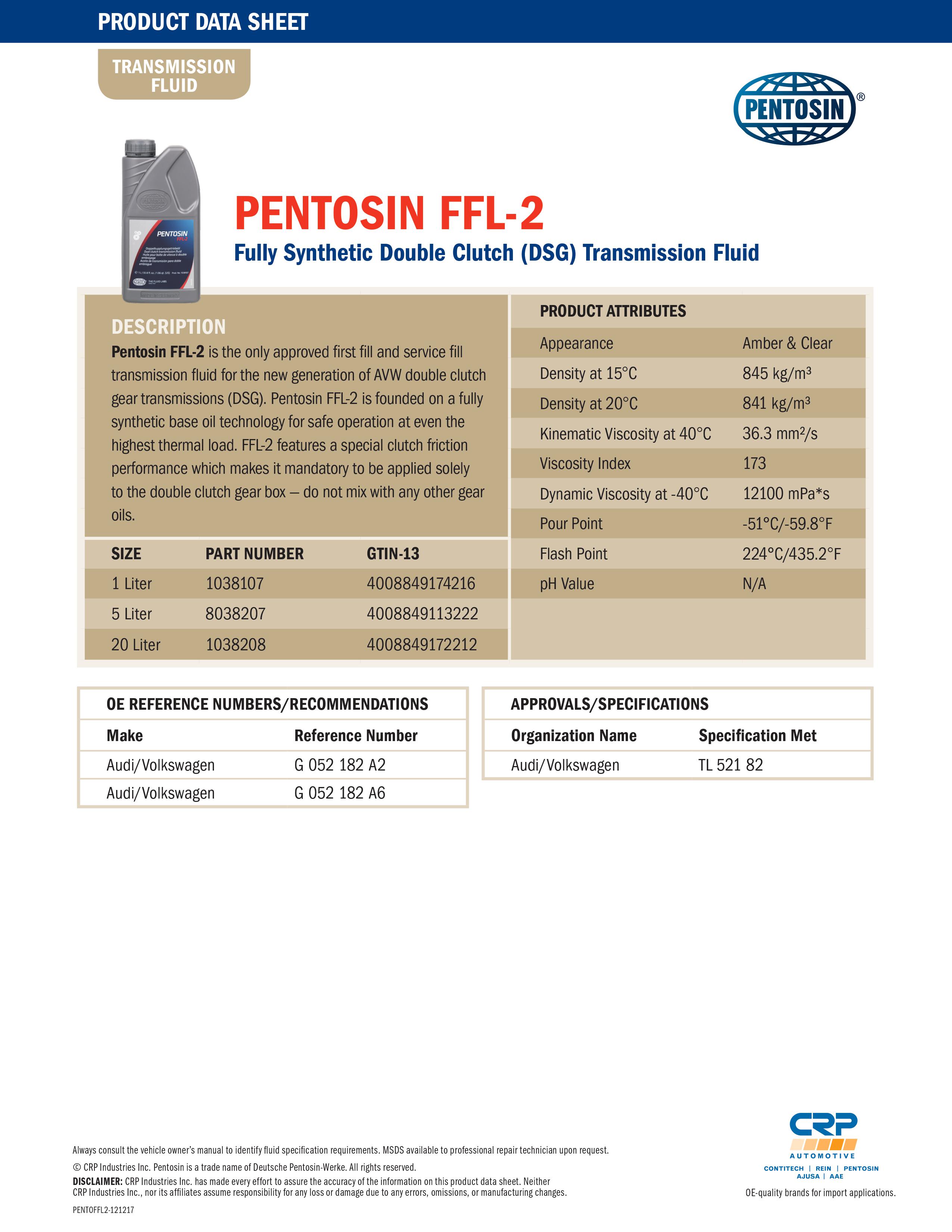Olej przekładniowy Pentosin FFL-2, 1 l Pentosin 1038107