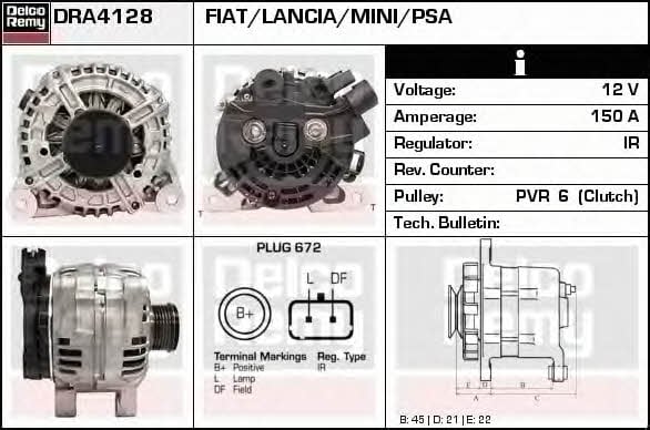 Remy DRA4128 Alternator DRA4128: Buy near me in Poland at 2407.PL - Good price!