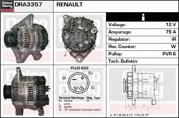Remy DRA3357 Alternator DRA3357: Buy near me in Poland at 2407.PL - Good price!