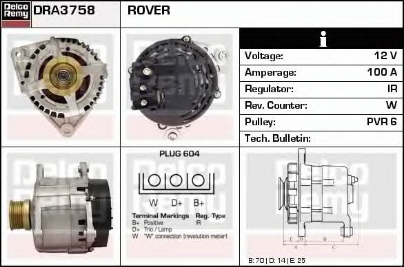 Remy DRA3758 Генератор DRA3758: Отличная цена - Купить в Польше на 2407.PL!