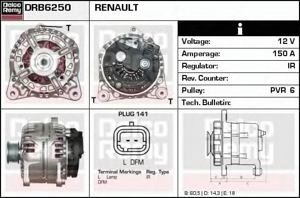 Remy DRB6250 Alternator DRB6250: Buy near me in Poland at 2407.PL - Good price!