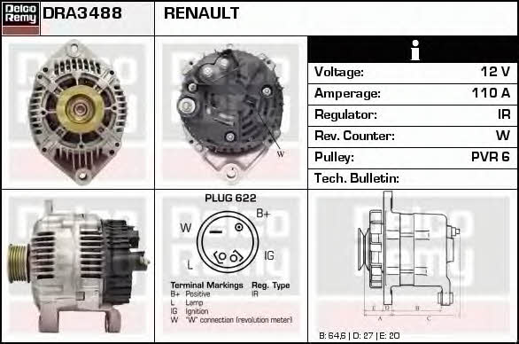 Remy DRA3488 Alternator DRA3488: Buy near me in Poland at 2407.PL - Good price!