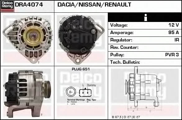 Remy DRA4074 Alternator DRA4074: Buy near me in Poland at 2407.PL - Good price!