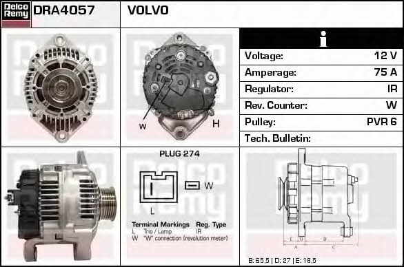 Remy DRA4057 Alternator DRA4057: Buy near me in Poland at 2407.PL - Good price!